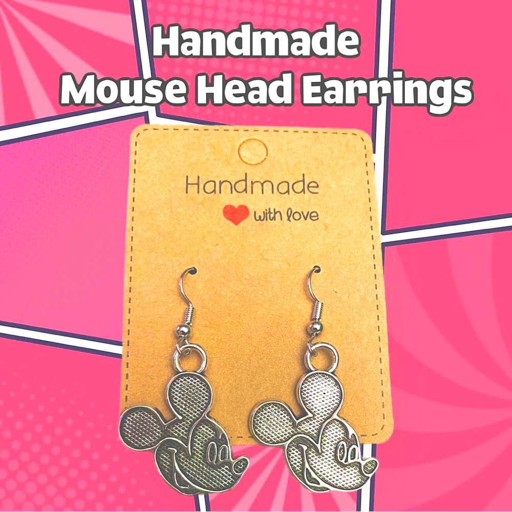 Handmade Silver Mickey Head Earrings